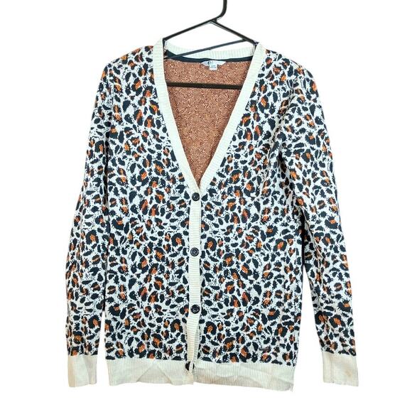 Volcom Womens Sweater Beige Leopard V Neck Button Front Cardigan Long Sleeve S - Picture 1 of 13